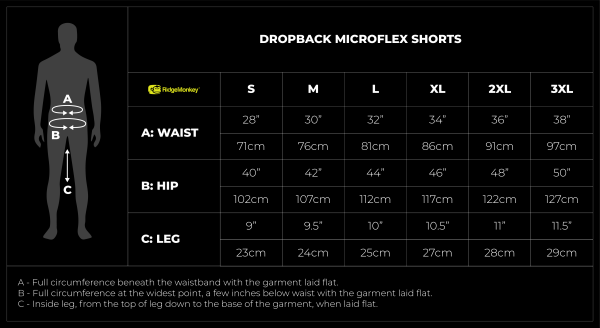 Dropback Microflex Shorts Size Guides
