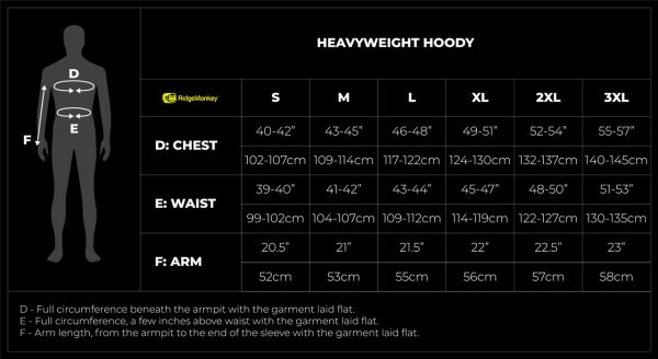 Heavyweight Hoody size guide