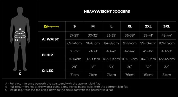 Heavyweight Joggers size guide