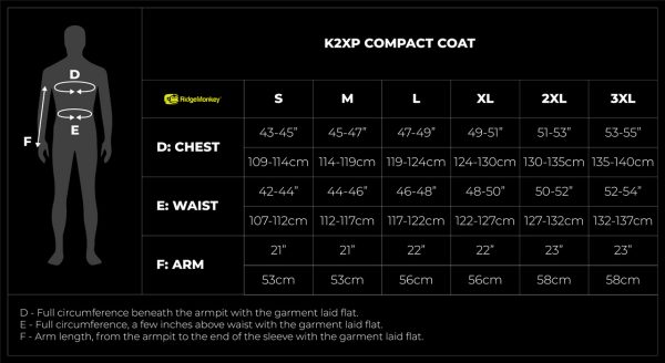 APEarel K2XP Compact Coat size guide